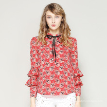 The new spring/summer 2020 fashion falbala chiffon floral long-sleeved shirt